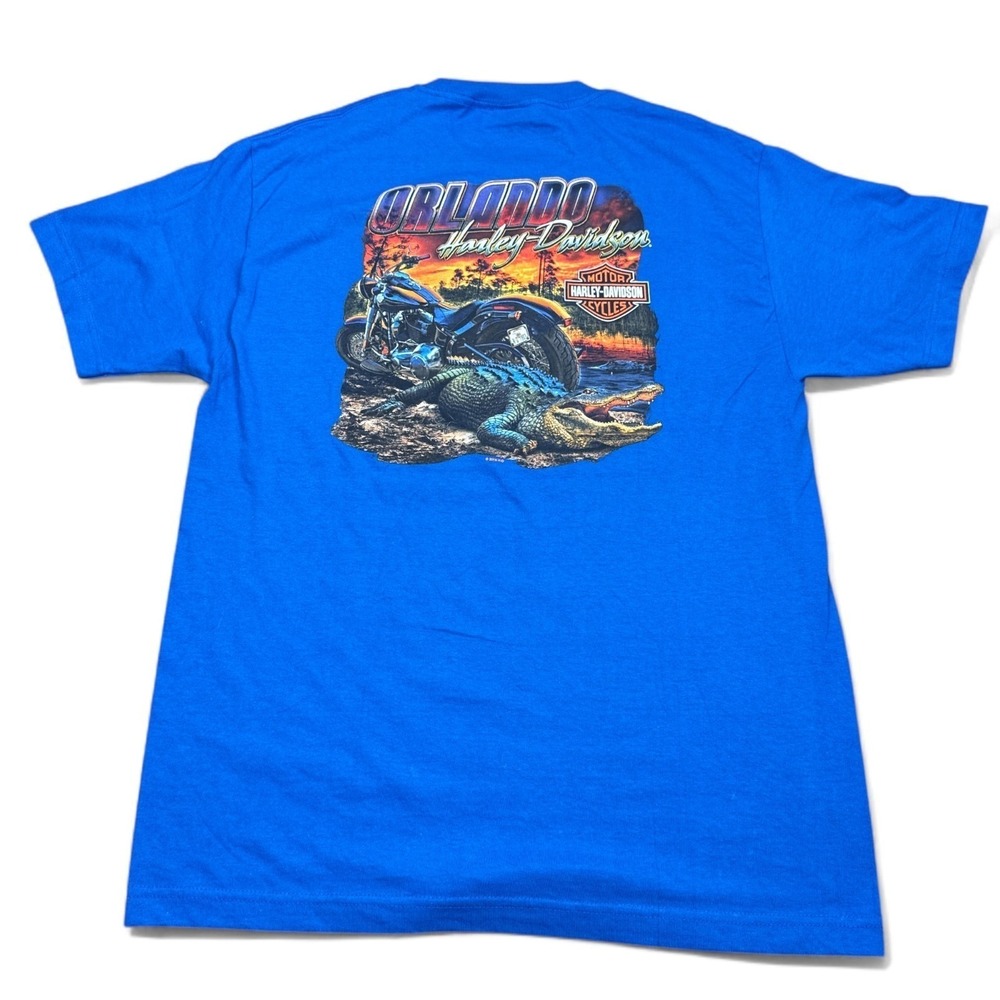 Harley Davidson Orlando T Shirt Adult Size XL Blue Motorcycle Tee Gators